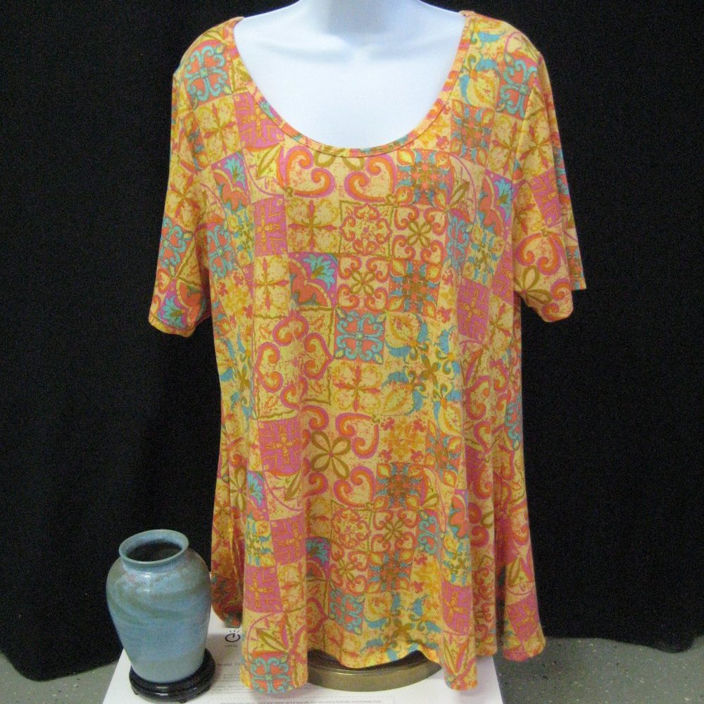 LULAROE Tunic Top Short Sleeves w/7" splits @ sides VERY soft & flowy Sz XL NWOT